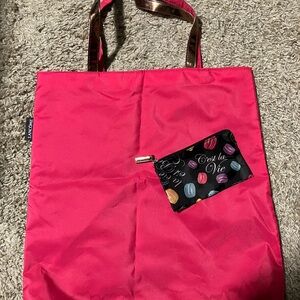 Lancome Reversible Macaron Fuchsia Tote with Colorful Pouch